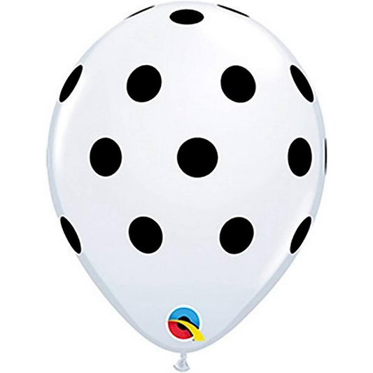 White W/ Black Ink Big Polka Dots Balloons - 11" Latex (25ct)