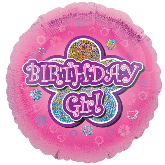 Pink Flowers Birthday Girl Balloon - 18" Foil