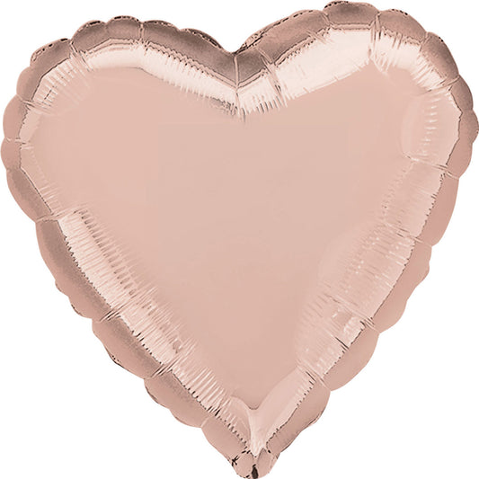Rose Gold Solid Colour Heart Standard Balloons - 18" Foil