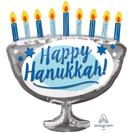 Happy Hanukkah Menorah SuperShape - Foil 26"/66cm x 29"/73cm