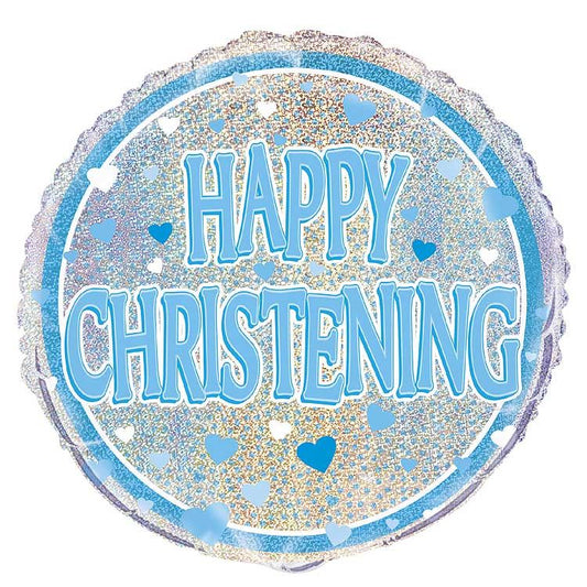 Blue Christening Holographic Round Balloon - 18" Foil