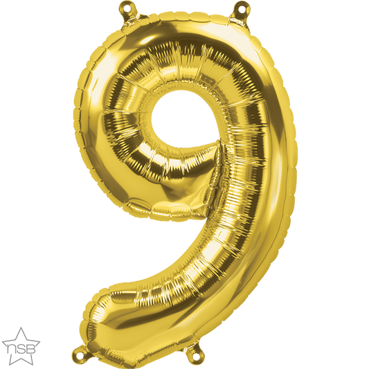 Gold Number 9 Balloon - 16" Foil