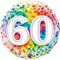 Age 60 Rainbow Confetti Balloon - 18" Foil