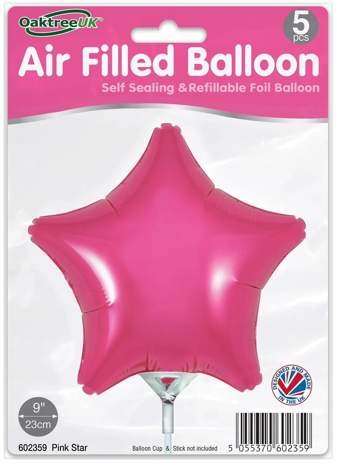 Pink Star 9" Packaged x 5pcs
