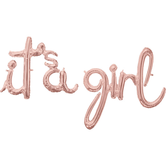 "It's A Girl" Rose Gold Script Phrase Balloon - Foil