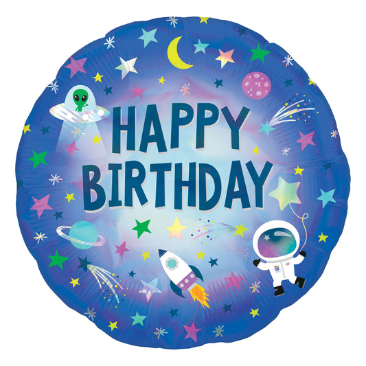 Happy Birthday Outer Space Foil Balloons - Foil 18"