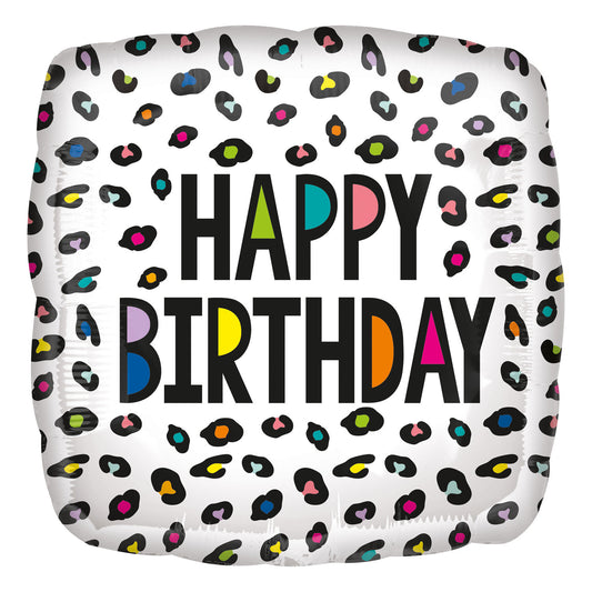 Happy Birthday Rainbow Leopard Foil Balloons - Foil 18"