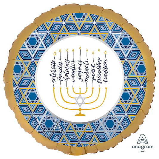 Hanukkah Festival Lights Satin Luxe Standard Foil Balloon