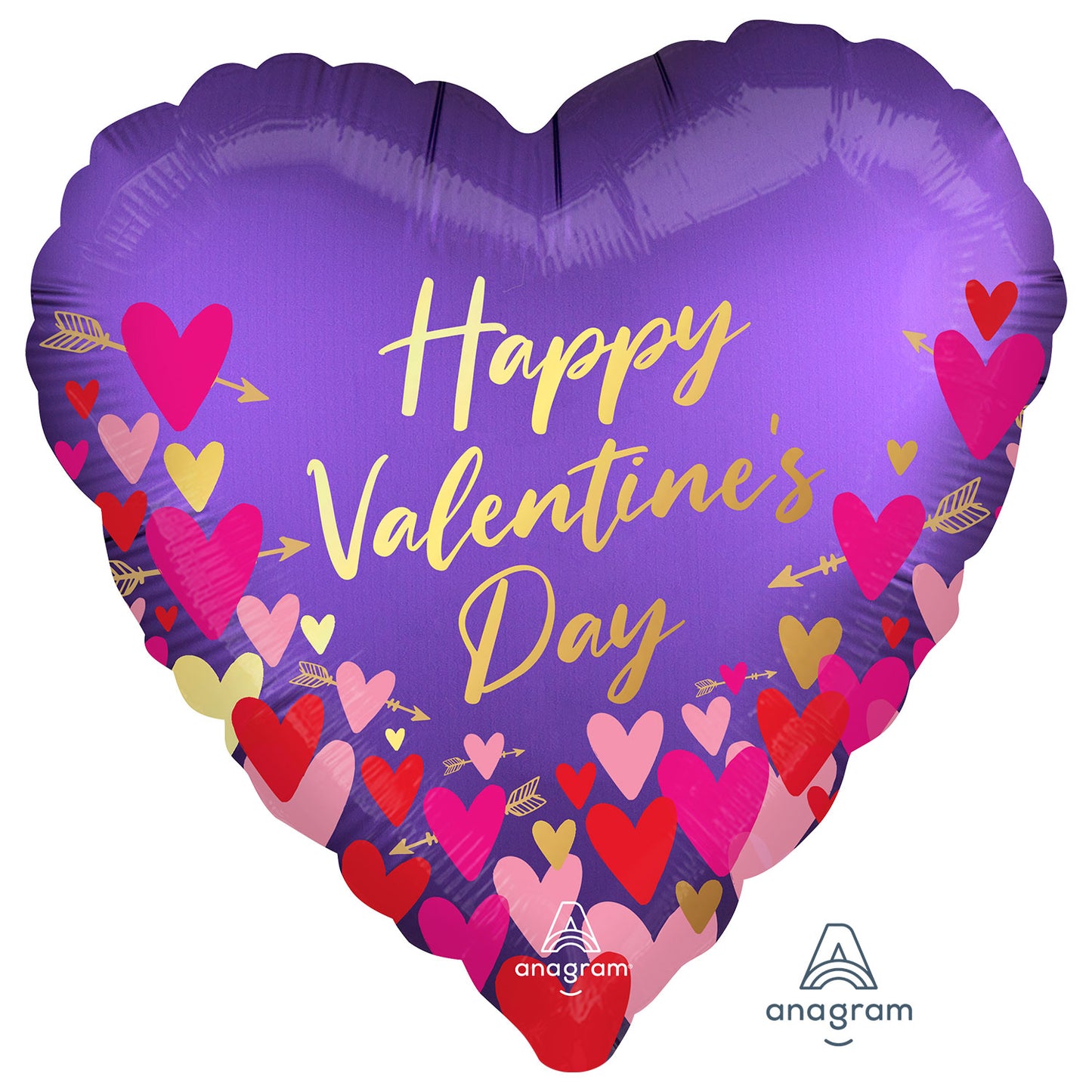 Happy Valentine's Day Hearts & Arrows Satin Luxe Foil Balloon - Foil 18"