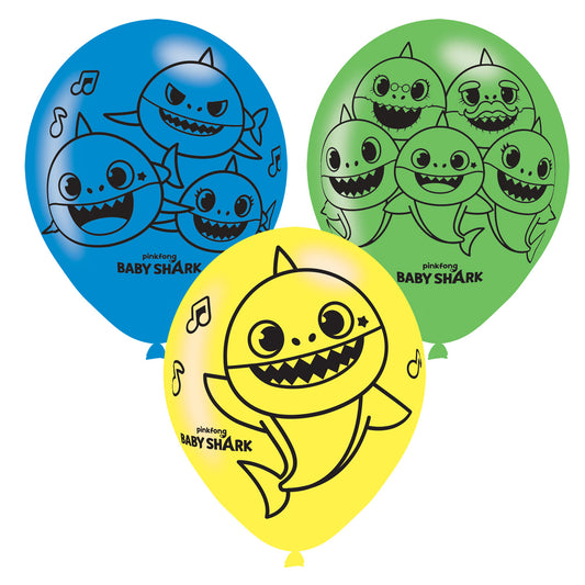 Baby Shark 4 Sided Print Balloons - 11" Latex (6ct)
