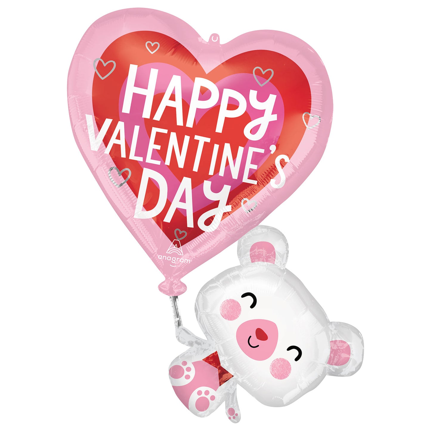 Floating Valentine's Bear SuperShape - Foil 26"/66cm w x 31"/78cm