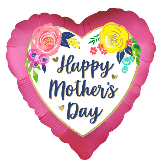 Floral Pink Watercolour Mother's Day Satin Luxe Balloon - 18" Foil