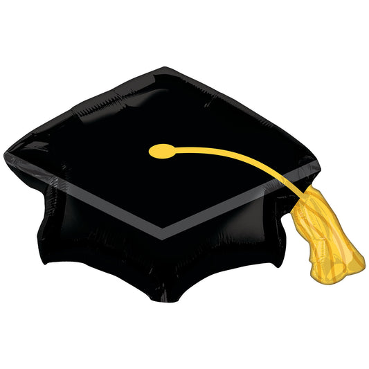 Black Grad Cap SuperShape Balloon - 31"/78cm w a 22"/55cm Foil