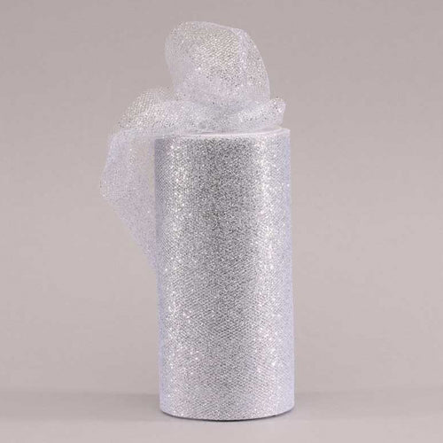 Metallic Silver Tulle - (6" x 23m)