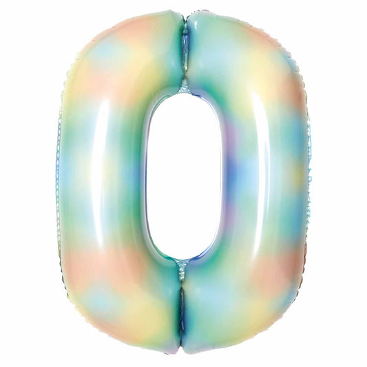 Pastel Rainbow Number 0 Balloon - 34" Foil