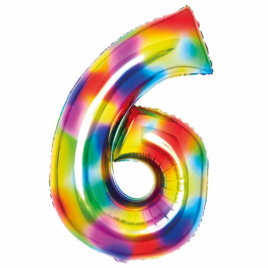 Bright Rainbow Number 6 Balloon - 34" Foil