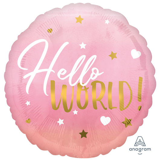 Pink Baby Girl Hello World Foil Balloons - Foil 18"