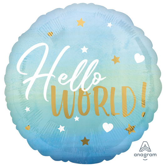 Baby Boy Blue Hello World Foil Balloons - Foil 18"