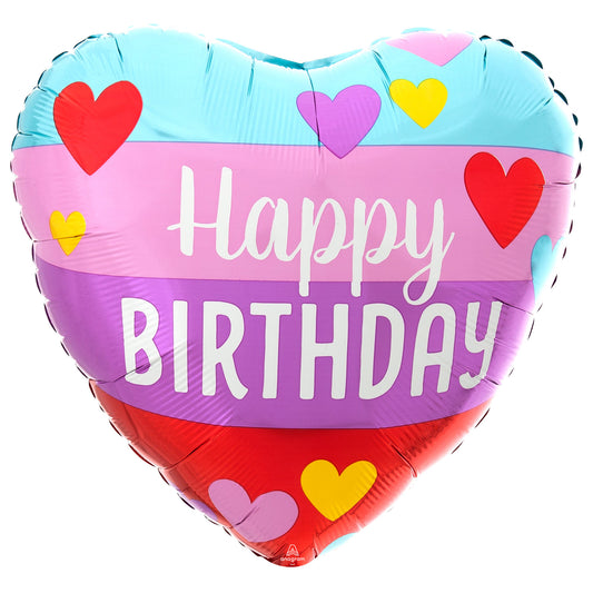 Happy Birthday Rainbow Hearts Balloon - 18" Foil