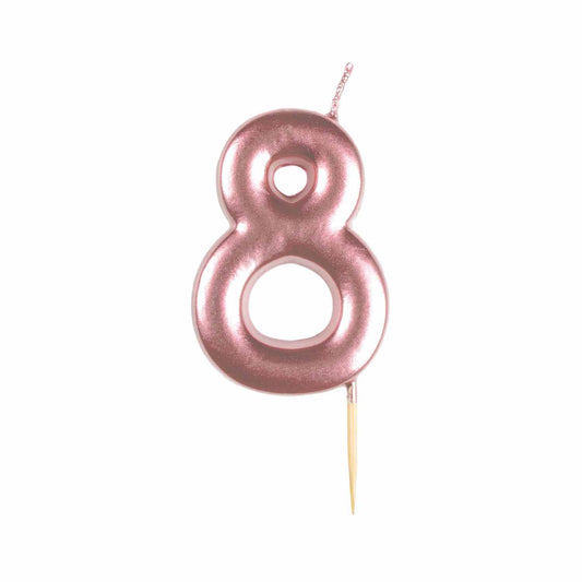 #8 Metallic Rose Gold Finish Numerical Candle (6cm) - 1 PC