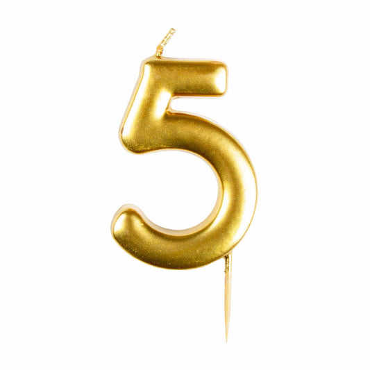 #5 Metallic Gold Finish Numerical Candle (6cm) - 1 PC