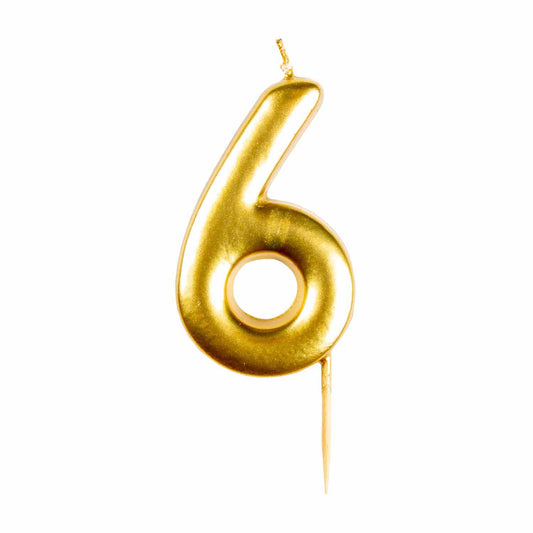 #6 Metallic Gold Finish Numerical Candle (6cm) - 1 PC