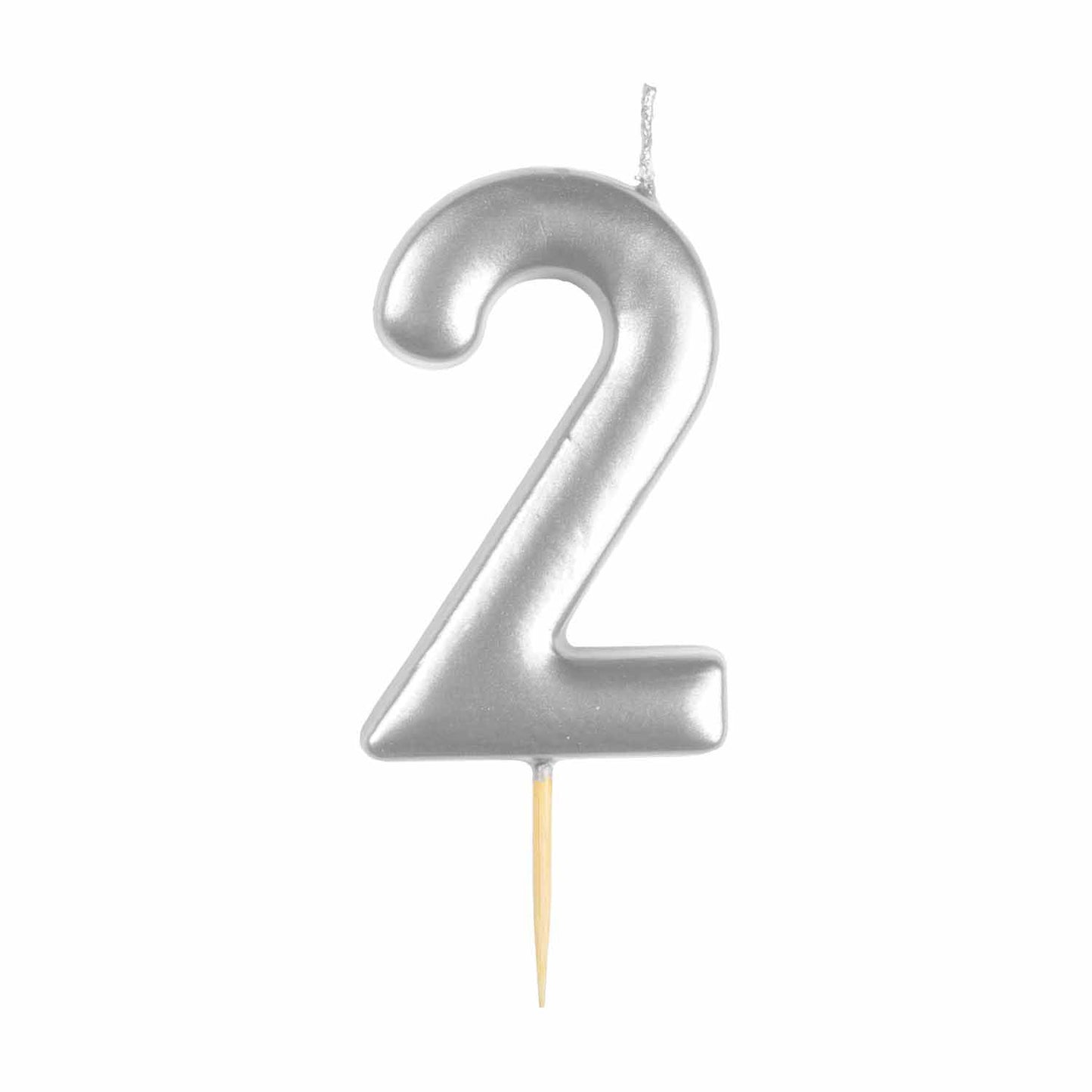 #2 Metallic Silver Finish Numerical Candle (6cm) - 1 PC