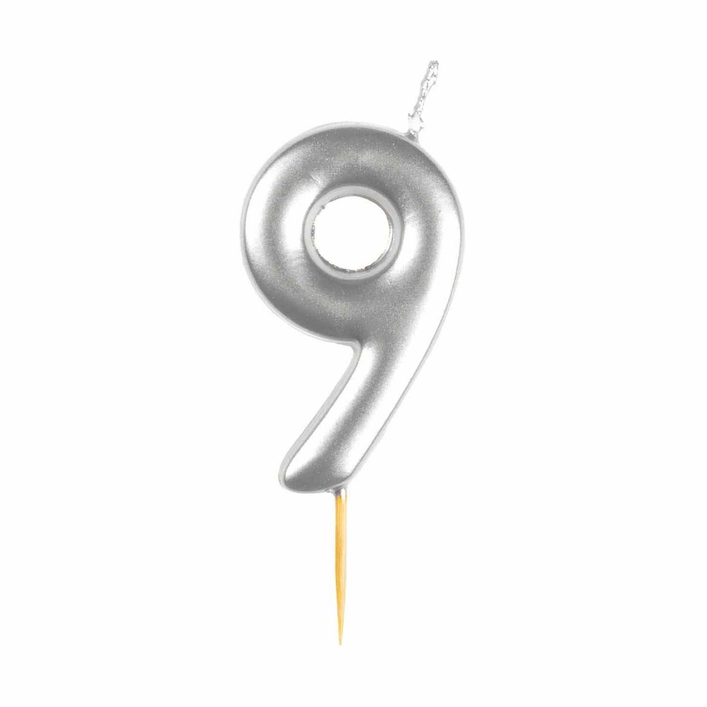 #9 Metallic Silver Finish Numerical Candle (6cm) - 1 PC