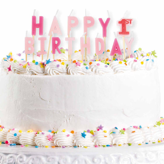 Happy 1st Birthday Pink Pick Candles 2cm - 1 PC