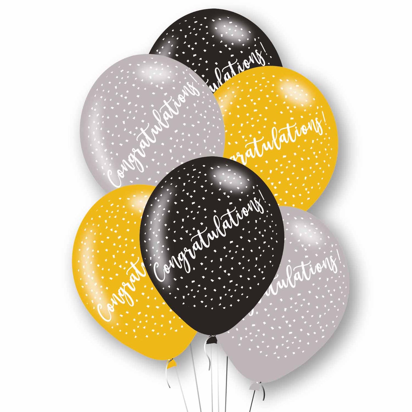 Congratulations Black, Silver & Gold Mix Latex Balloons - 11" Latex (6ct)