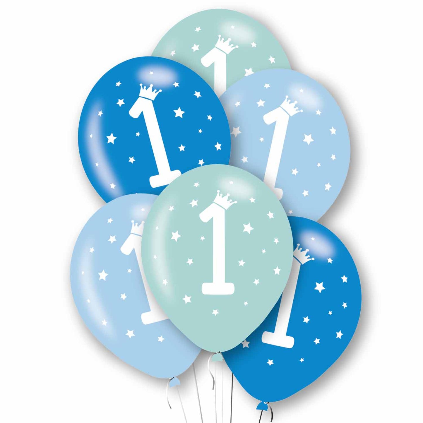 Age 1 Blue Tone Mix Latex Balloons 11"/27.5cm - 1 PKG/6