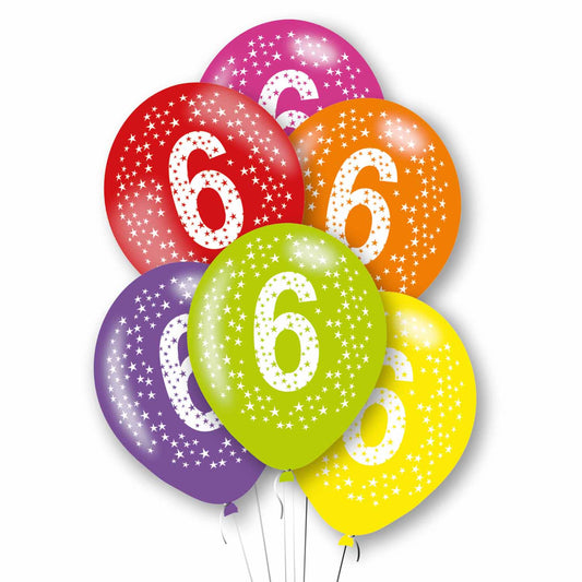 Age 6 Primary Mix Latex Balloons 11"/27.5cm - 1 PKG/6