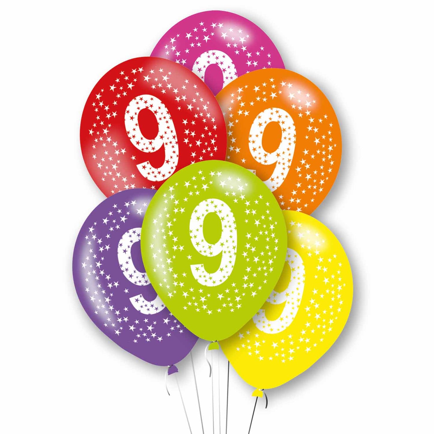 Age 9 Primary Mix Latex Balloons 11"/27.5cm - 1PKG/6