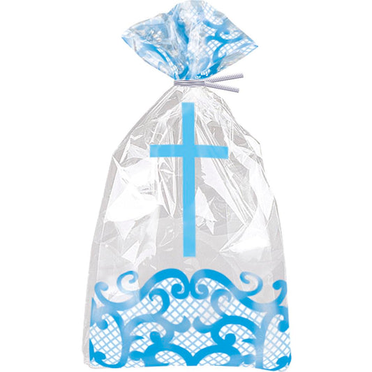 Fancy Blue Cross Cello Bags 11" X 5" - (20ct)