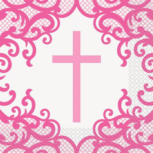 Fancy Pink Cross Lunch Napkins 16pack - (1ct)