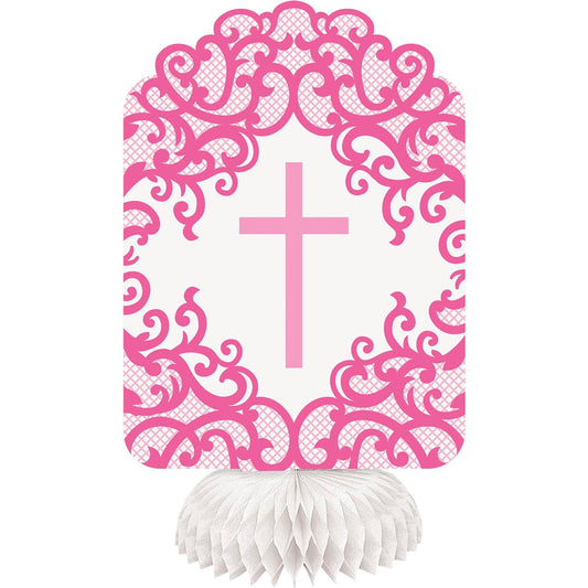 Fancy Pink Cross Honeycomb Table Centrepiece 8" - 3Pk