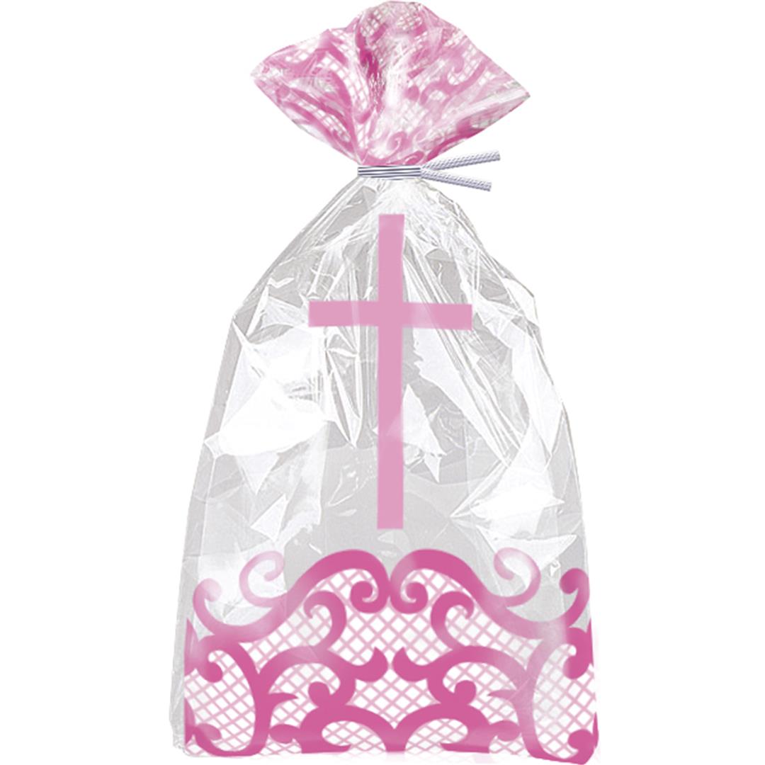 Fancy Pink Cross Cello Bags 11" X 5" - (20ct)