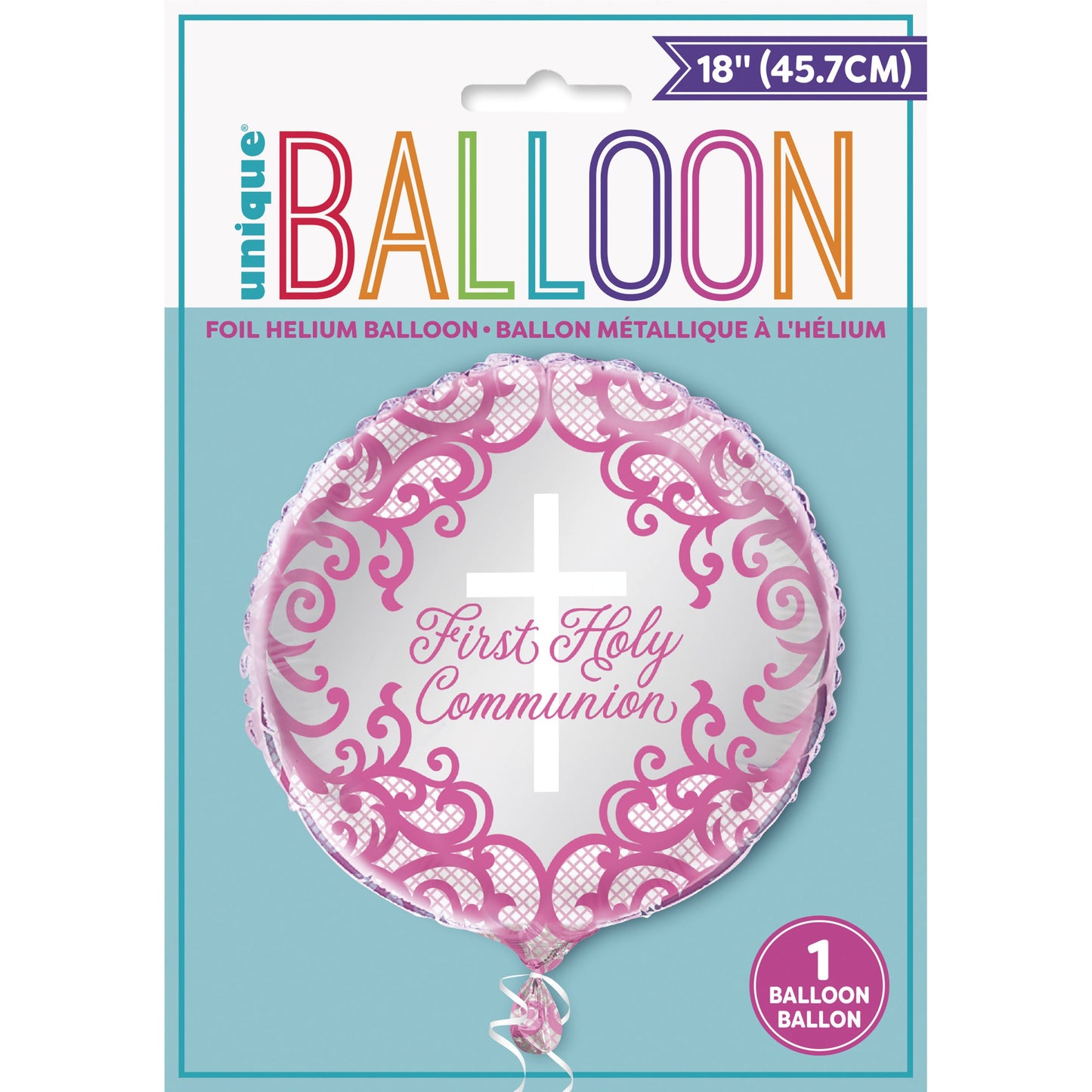 Pink Cross 1st Holy Communion Balloon - 18"Foil