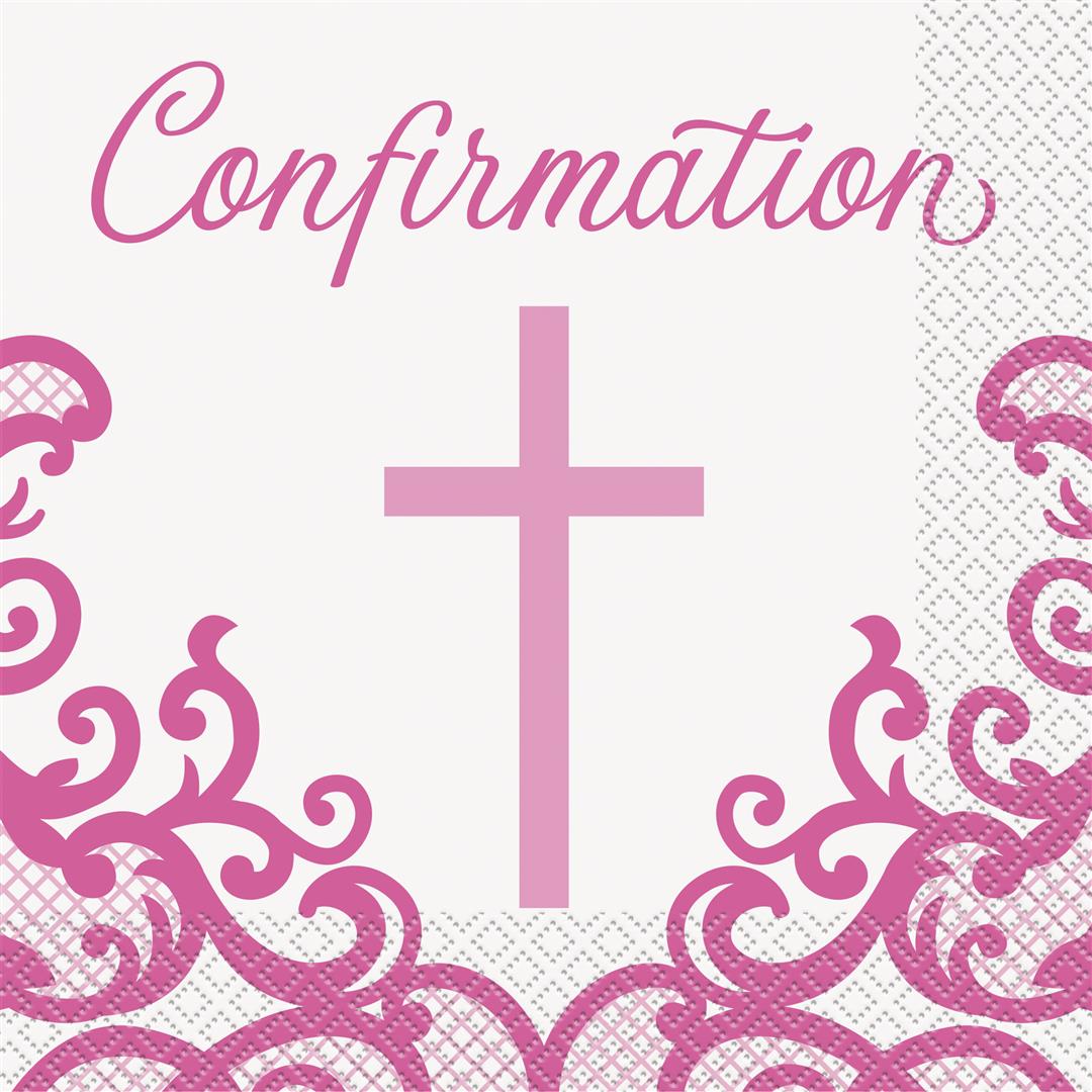 Confirmation Pink Cross Lunch Napkins 16pack - (1ct)