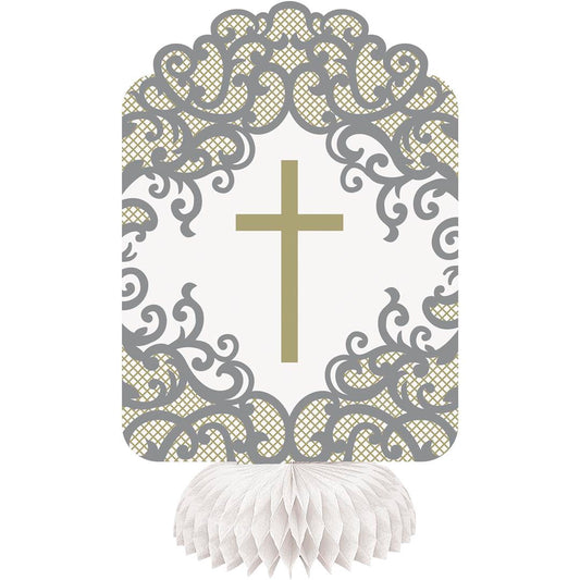 8" Fancy Gold Cross Honeycomb Table Centrepiece - 3Pk