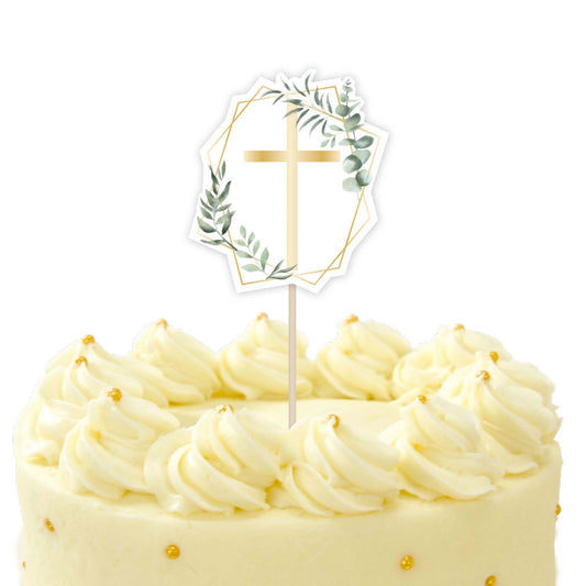 Botanical Celebration Cross Card Cake Topper - (10cm x 20cm)