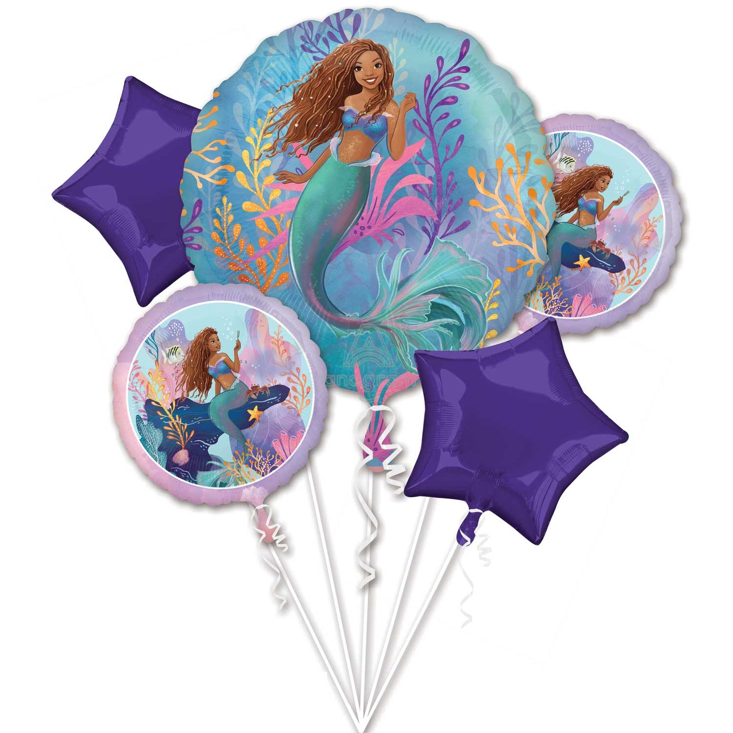 Little Mermaid Live Action Balloon Bouquet - Foil 5 pack
