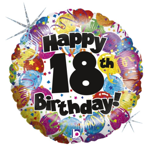 18th Birthday Party Holographic Balloon - Foil 18" Unpackaged
