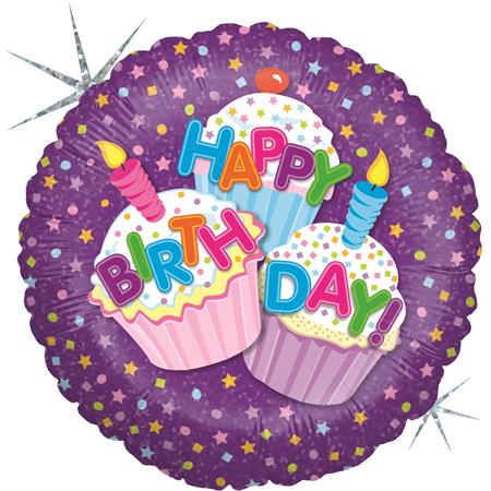 Happy Birthday Cupcake Balloon - 18" Foil Unpackaged
