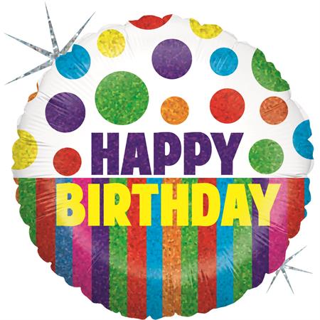 Happy Birthday Dots & Stripes Balloon - 18" Foil Unpackaged