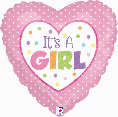 Baby Girl Dots Holographic Balloon - 18" Foil