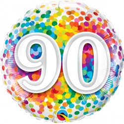 Age 90 Rainbow Confetti Balloon - 18" Foil