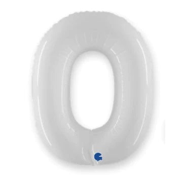 White Number 0 Balloon - 40" Foil