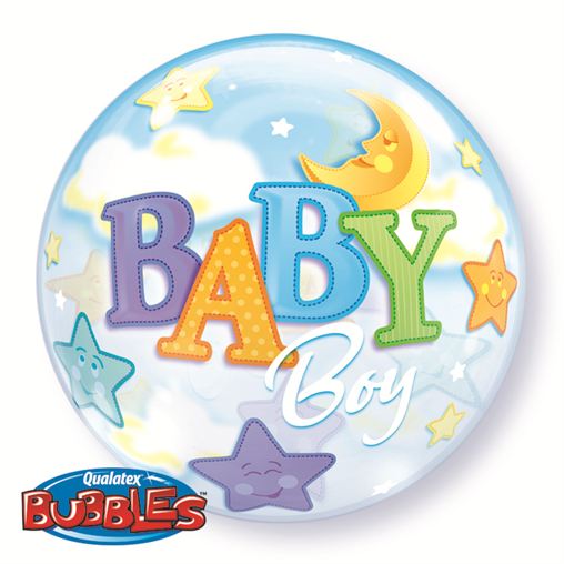 Baby Boy Moon &amp; Stars Bubble Balloon - 22" Bubble