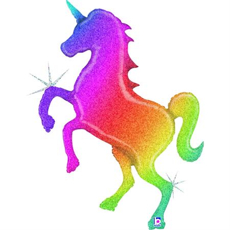 Glitter Rainbow Unicorn Holographic Supershape Balloon - Foil